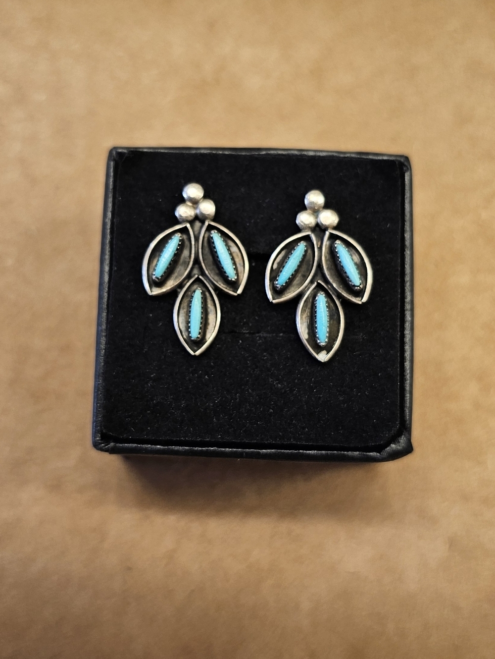 Needlepoint, Turquoise Leaf Cluster Stud Earrings - Sterling Silver